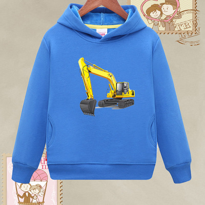 工程车大红色中小童挖土机卫衣