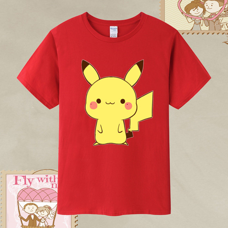 夏装儿童短袖t恤小孩中大童半袖上衣男孩女宝宝皮卡丘图纯棉衣服