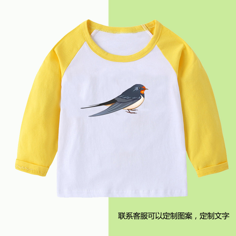 小燕子儿童装2年级3女孩4长袖5小鸟6衣服7男童8岁T恤衫亲子装班服