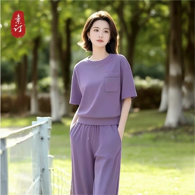 素订蚕素木品牌女装旗舰店高级感运动休闲套装超好看直筒裤两件套