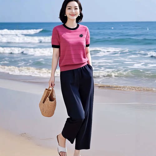 素韵订制女装原创品牌高级感轻奢针织上衣短袖超好看休闲裤两件套