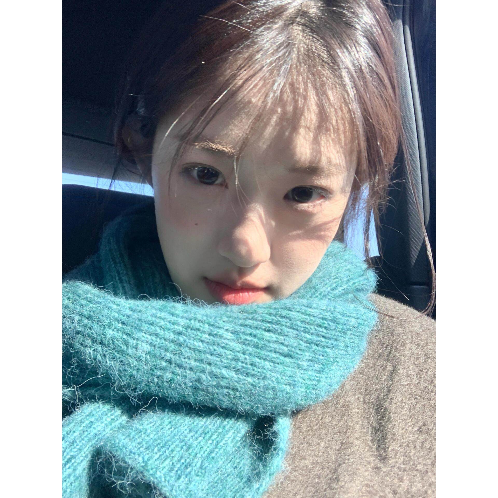 松石绿针织毛线围巾女韩系氛围感冬季蓝绿高级感保暖显白护颈围脖