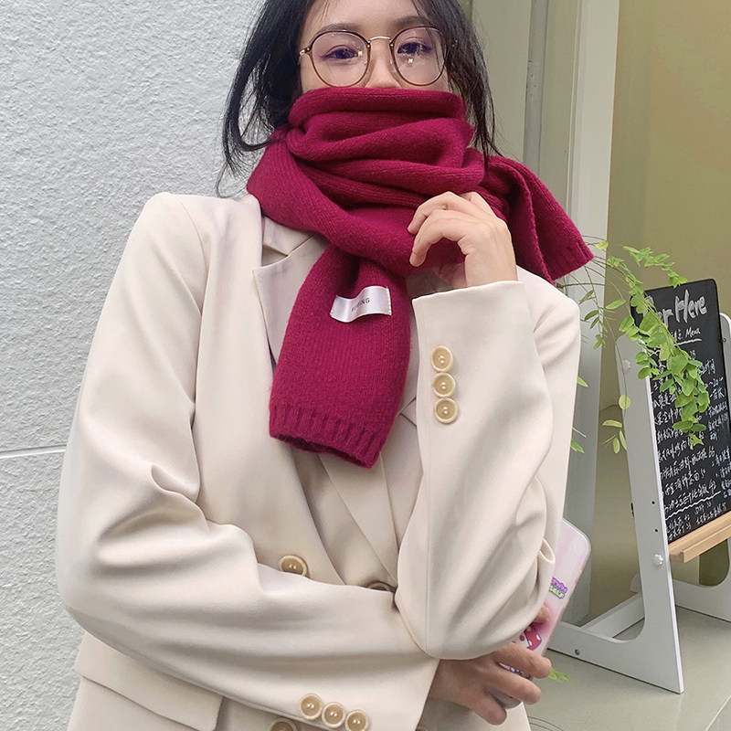 栗屿秋冬贴标韩版女纯色围巾柔软