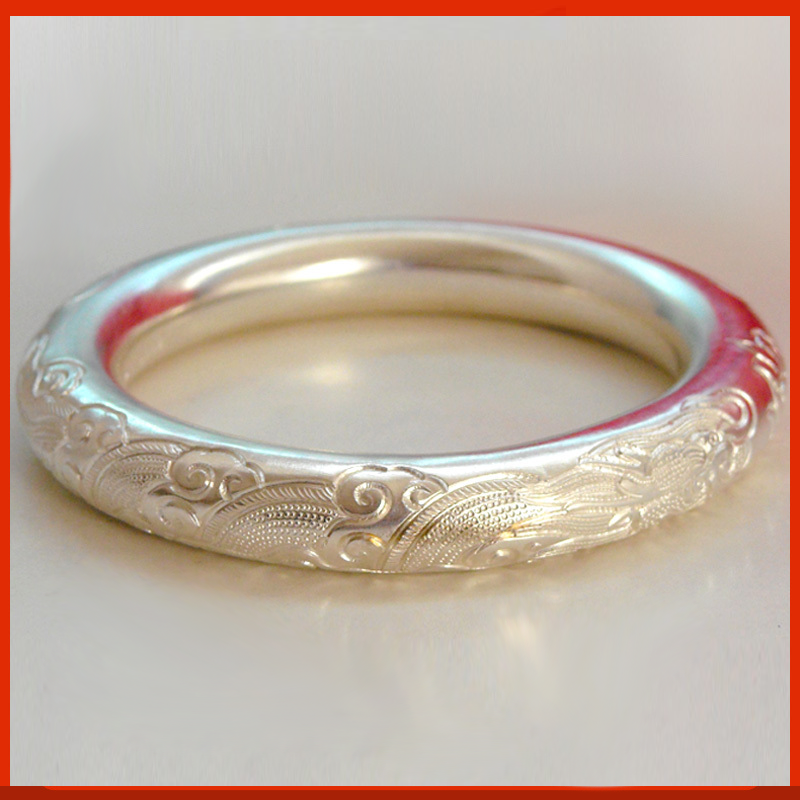 重工龙凤呈祥闭口复古风足银手镯