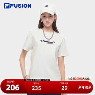 FUSION斐乐潮牌女子针织短袖 时尚 衫 新款 休闲纯棉T恤 2024夏季 FILA