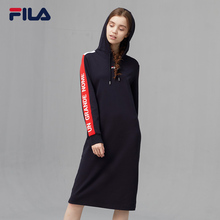 FILA斐乐女子针织连衣裙2020秋新款宽松长袖套头卫衣连帽运动女裙