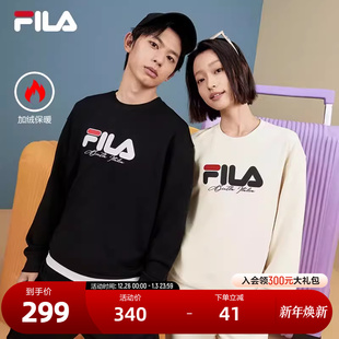 上衣 男女休闲松弛感加绒保暖针织长袖 FILA斐乐情侣款 套头卫衣冬季