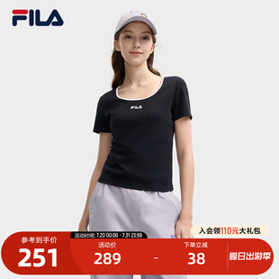 斐乐官方女子针织短袖 2024夏新款 FILA 衫 T恤 时尚 休闲简约U领修身