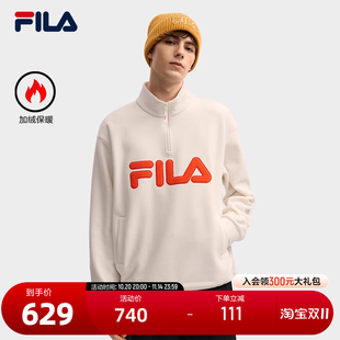 宽松加绒针织长袖 FILA 新款 套头卫衣2025冬季 上衣 斐乐官方情侣款