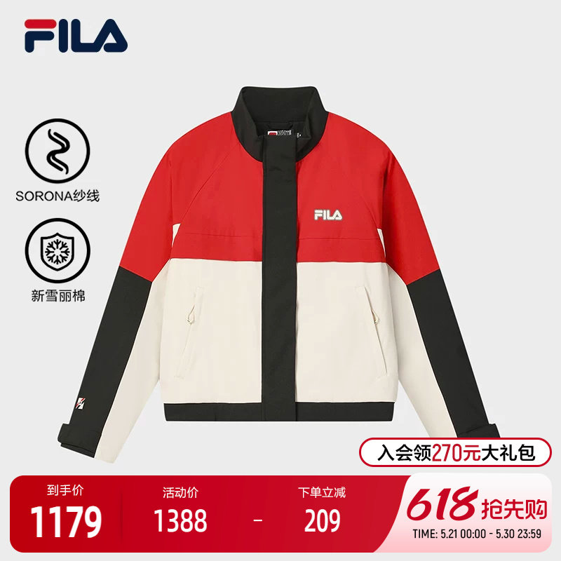 FILA 斐乐官方女士棉服2026春新款时尚休闲宽松拼色夹克保暖外套