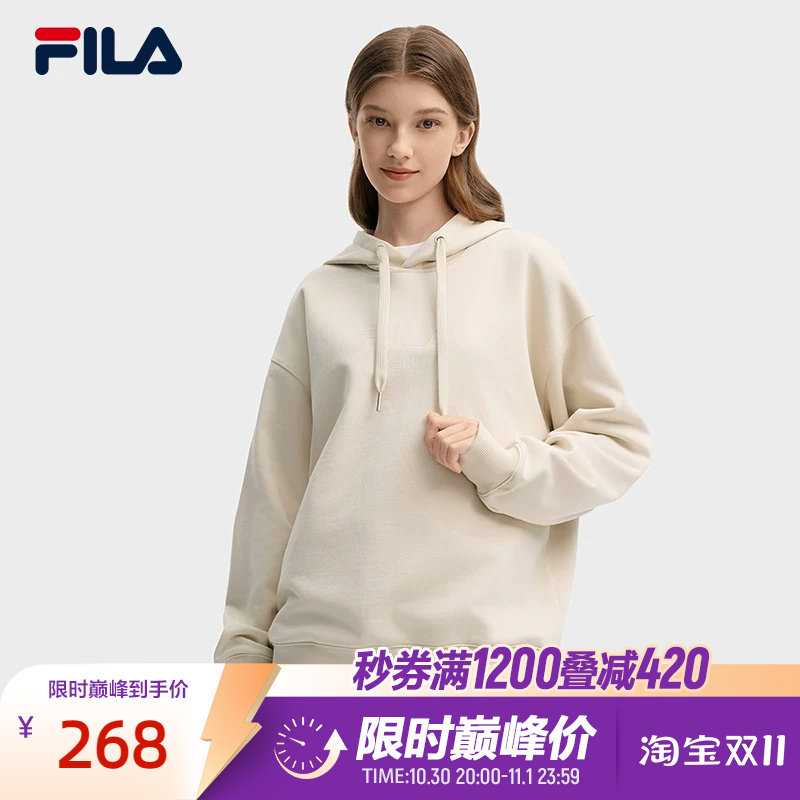 FILA斐乐情侣卫衣男女同款秋季新款连帽宽松纯棉针织运动休闲上衣