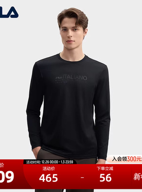 FILA 斐乐官方男子针织长袖衫2024冬新款时尚简约休闲基础黑色长T