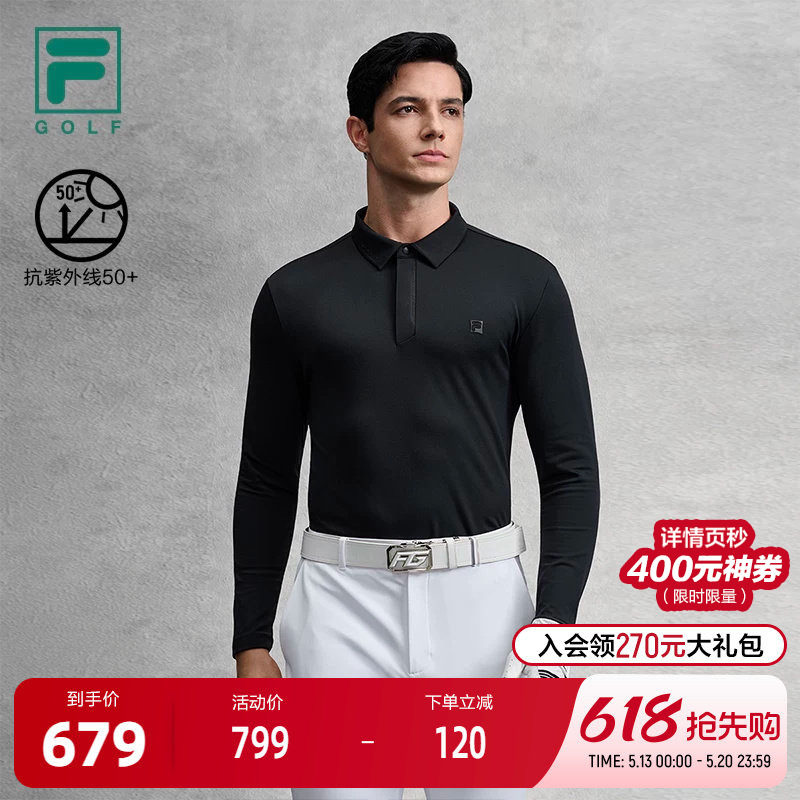 FILA 斐乐官方男子针织长袖POLO衫2025冬新款高尔夫运动