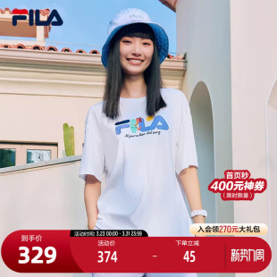 衫 FILA斐乐官方女短袖 休闲宽松运动打底上衣针织短袖 时尚 T恤夏季