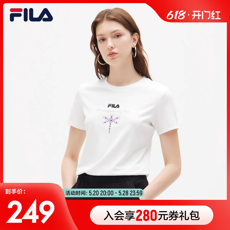 FILA斐乐女子运动T恤2024春季时尚百搭休闲透气圆领短袖套头T恤衫