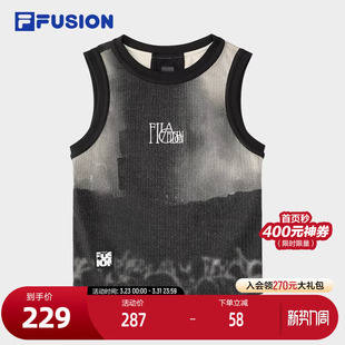 无袖 FILA 满印修身 新款 上衣 FUSION斐乐潮牌女子针织背心2024秋季