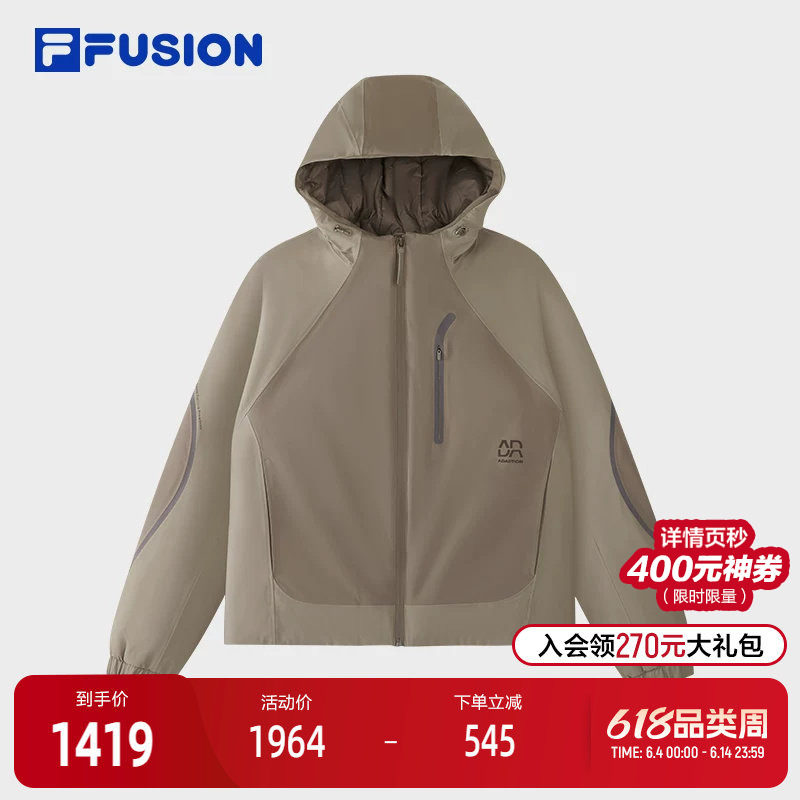 FILA FUSION斐乐潮牌棉服女2026春新款休闲拼色宽松保暖连帽外套