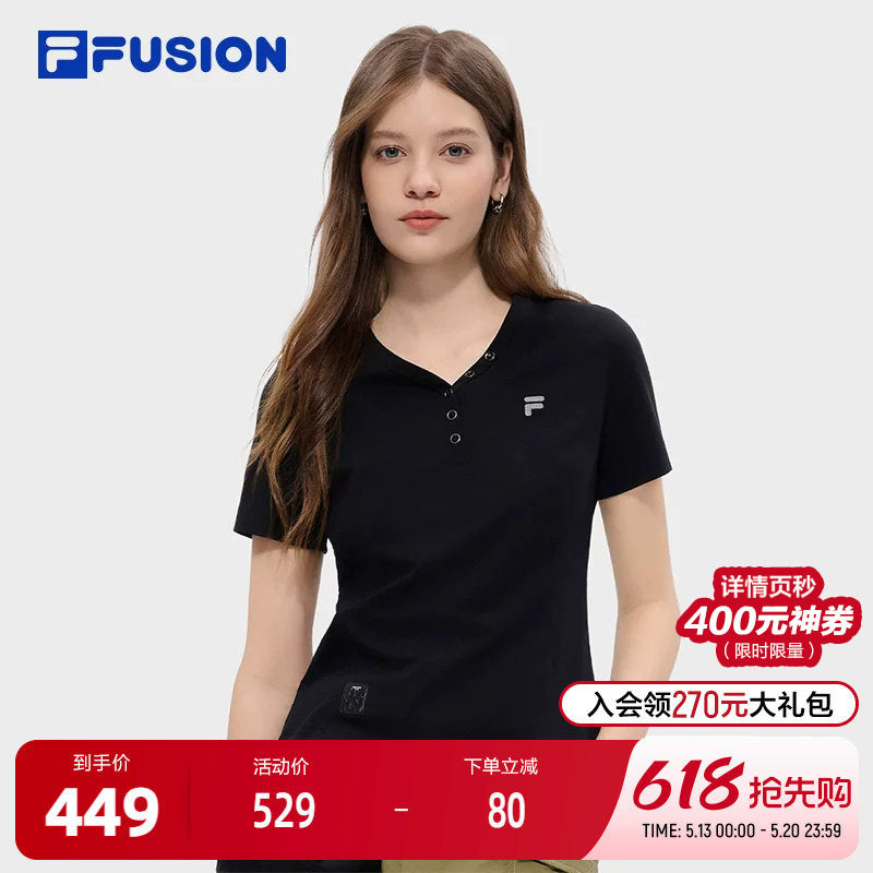 FILA FUSION斐乐潮牌女子针织短袖衫2026夏季新款休闲