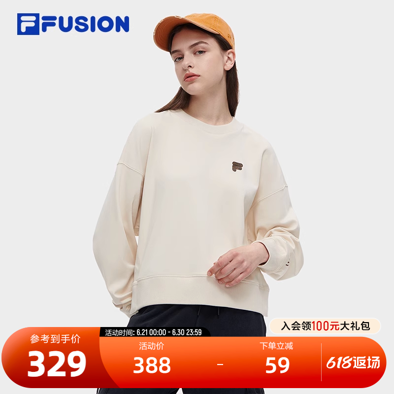 FILA FUSION斐乐潮牌女子针织套头衫冬 纯棉时尚宽松卫衣