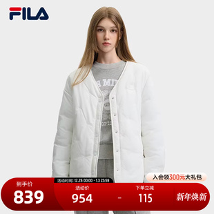 时尚 新款 简约休闲宽松V领保暖外套 斐乐官方女士棉服2024冬季 FILA