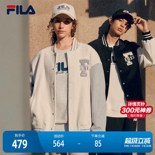 FILA斐乐情侣棒球服可拆臂章2024秋季新款复古灯芯绒拼接外套男女