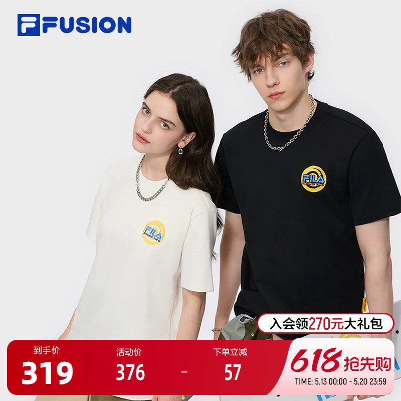 FILA FUSION斐乐潮牌情侣款针织短袖衫2025夏新款凉感