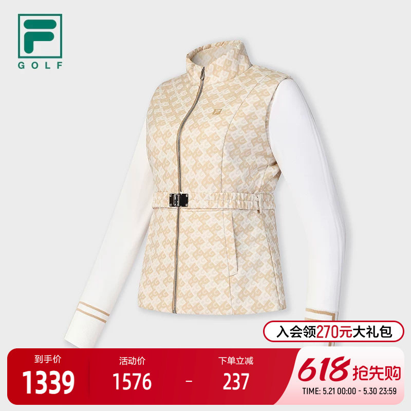 FILA 斐乐官方女士棉服2025春季新款高尔夫运动满印拼接收腰外套