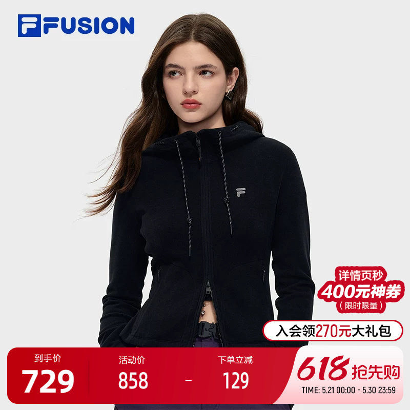FILA FUSION斐乐潮牌针织连帽外套女2026春新款简约修