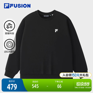 FILA FUSION斐乐潮牌情侣款套头卫衣2025冬新款休闲加绒针织上衣