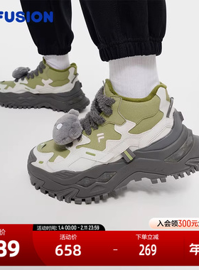 FILA FUSION斐乐潮牌BIANCO厚底潮鞋女2024冬新款中帮加绒硬糖鞋