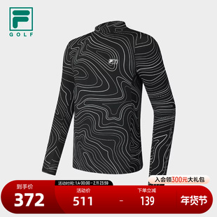 FILA 斐乐官方男子针织长袖衫2024春新款满印基础高尔夫运动长T恤