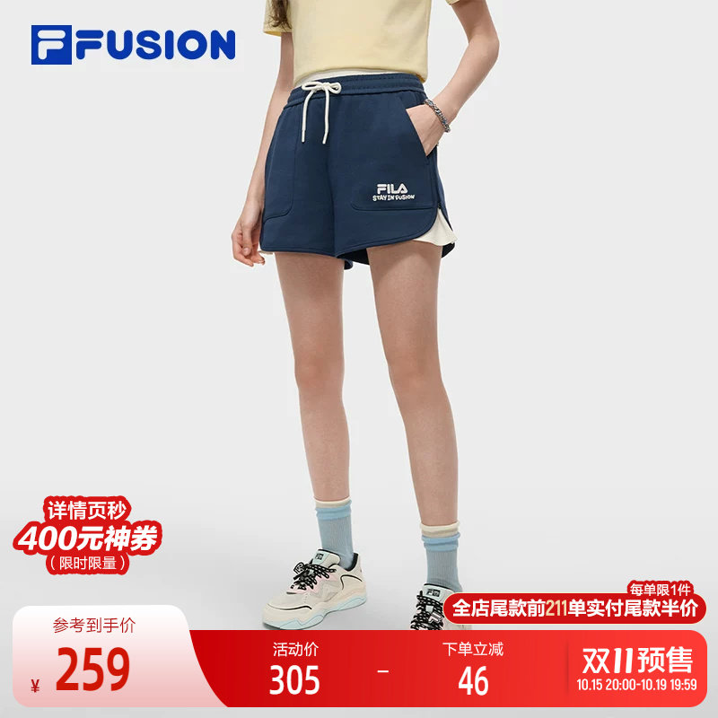 FILA FUSION斐乐潮牌针织短袖女2025秋季新款休闲宽松拼色三分裤