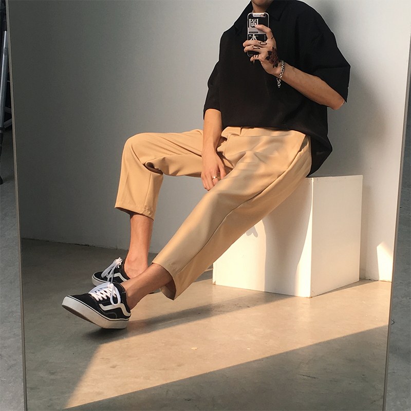 夏季薄款坠感阔腿裤宽松直筒裤日系九分裤学生西装裤ins男女裤子|ruв категории Мужская одежда, брюки - от Buy2taobao.com для оказания профессиональной услуги покупки агента Taobao