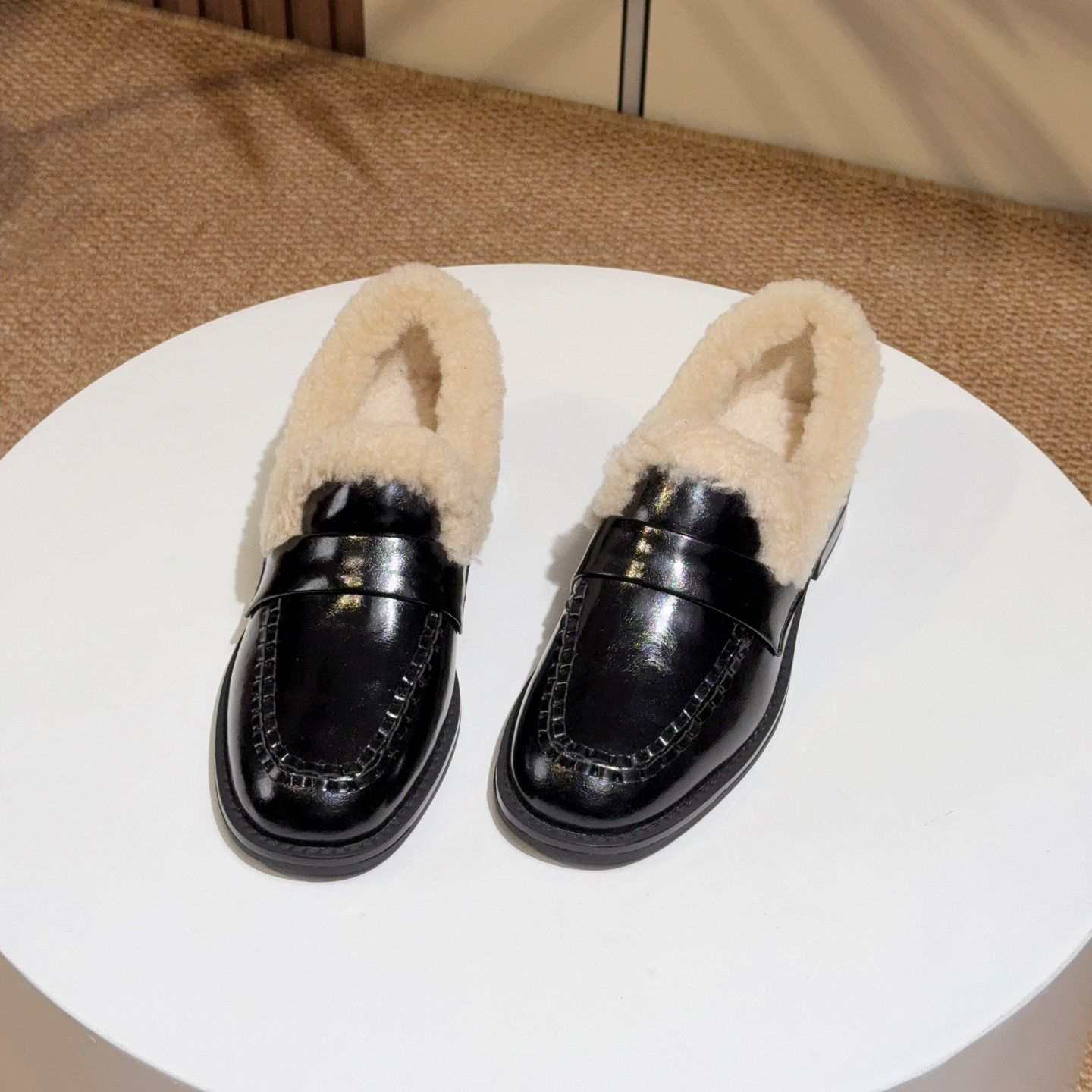 英伦风羊毛真皮加绒加厚乐福鞋女冬季百搭小皮鞋一脚蹬懒人豆豆鞋,女鞋,乐福鞋（豆豆鞋）,淘宝优惠券,粉丝福利购,淘宝优惠卷