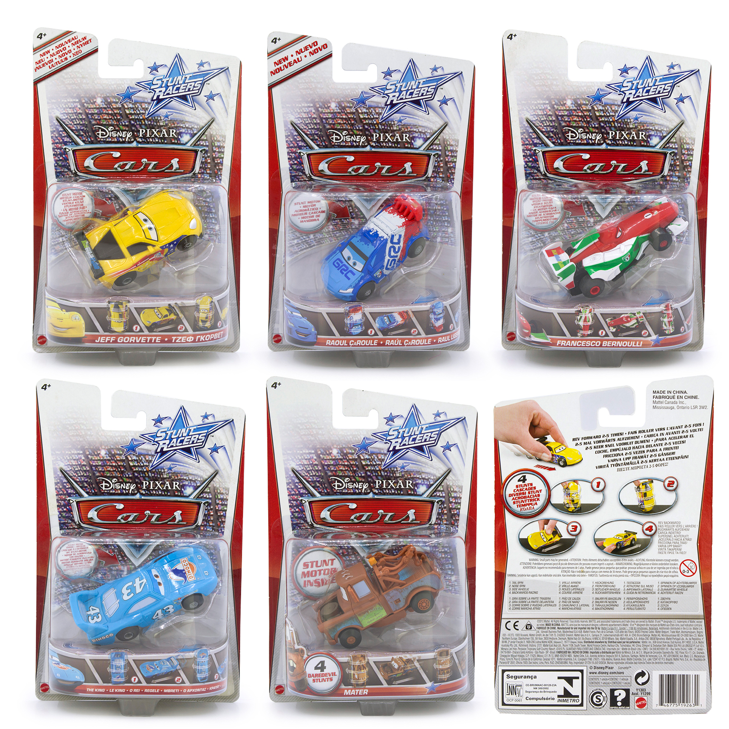 美泰STUNT RACERS 迪士尼汽车总动员回力特技竖立旋转赛车玩具车