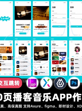 10页即时设计音乐播客故事APP交互跳转figma作业Axure原型XD素材