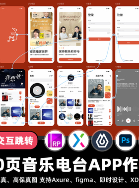 10页即时设计音乐电台播客APP交互跳转figma作业Axure原型ui素材
