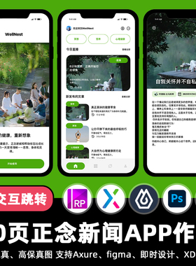 10页figma正念新闻APP即时设计跳转交互面试作业Axure源文件素材