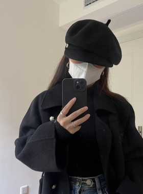 大圆脸适合~显脸小澳洲羊毛帽子女款新款云朵八角贝雷帽秋冬