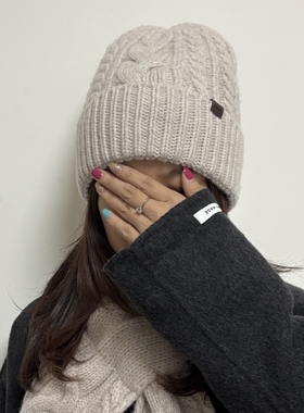 粗线麻花100％wool羊毛针织帽纯色保暖女绞花帽子男士2025新款冬
