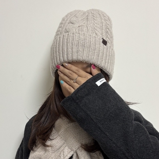 粗线麻花100％wool羊毛针织帽纯色保暖女绞花帽子男士2025新款冬