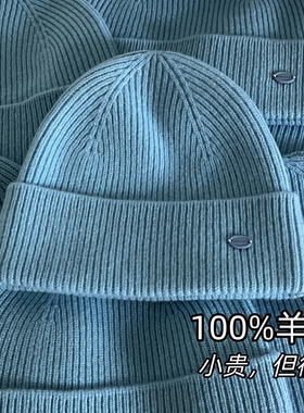 梦幻冰岛蓝色高品质澳洲美利奴100%羊毛帽子女款冬季针织毛线冷帽