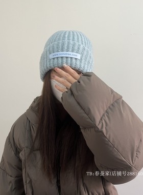韩国显白baby蓝色羊毛针织帽时尚洋气帽子女新款冬宽松毛线冷帽