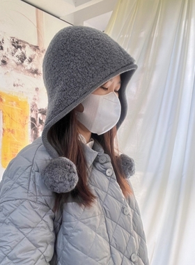 纯羊毛100%wool毛球巴拉克法帽女秋冬天显脸小红色针织保暖护耳帽