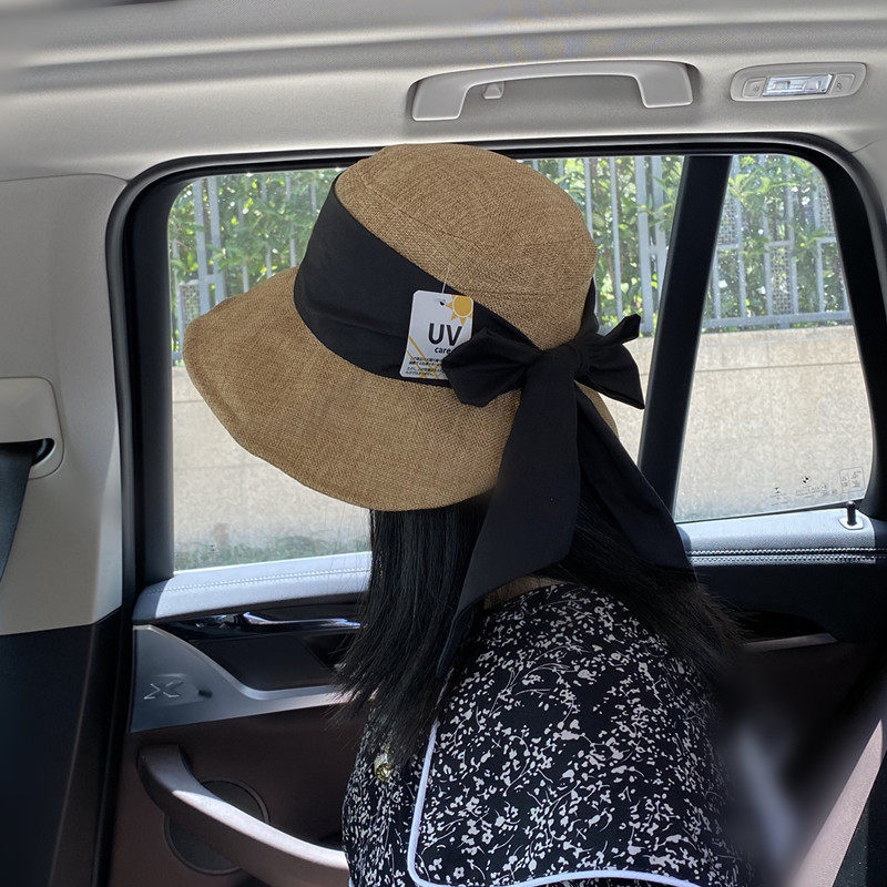 轻薄麻感~日本uv防晒大檐燕尾蝴蝶结渔夫帽女夏季显脸小遮阳帽子