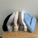 显白冰川蓝 保暖加厚坑条针织帽子女 韩国纯色兔毛毛线帽百搭冬季