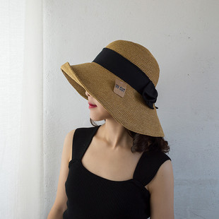 日本UVcut紫外线草帽女可折叠防晒帽子夏天沙滩遮阳太阳帽大头围