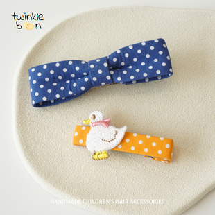 韩国进口丝带波点蝴蝶结儿童发夹刘海夹细鸭嘴夹宝宝发夹手工原创