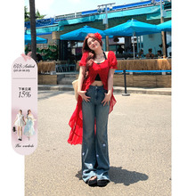 安妮不火度假风开叉红色连衣裙女2024夏季新款微胖大码不规则裙子
