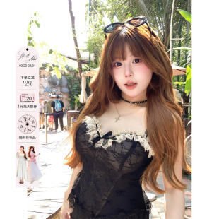 安妮不火 纯欲显瘦上衣 撞色蕾丝边蝴蝶结鱼骨塑形吊带女微胖大码